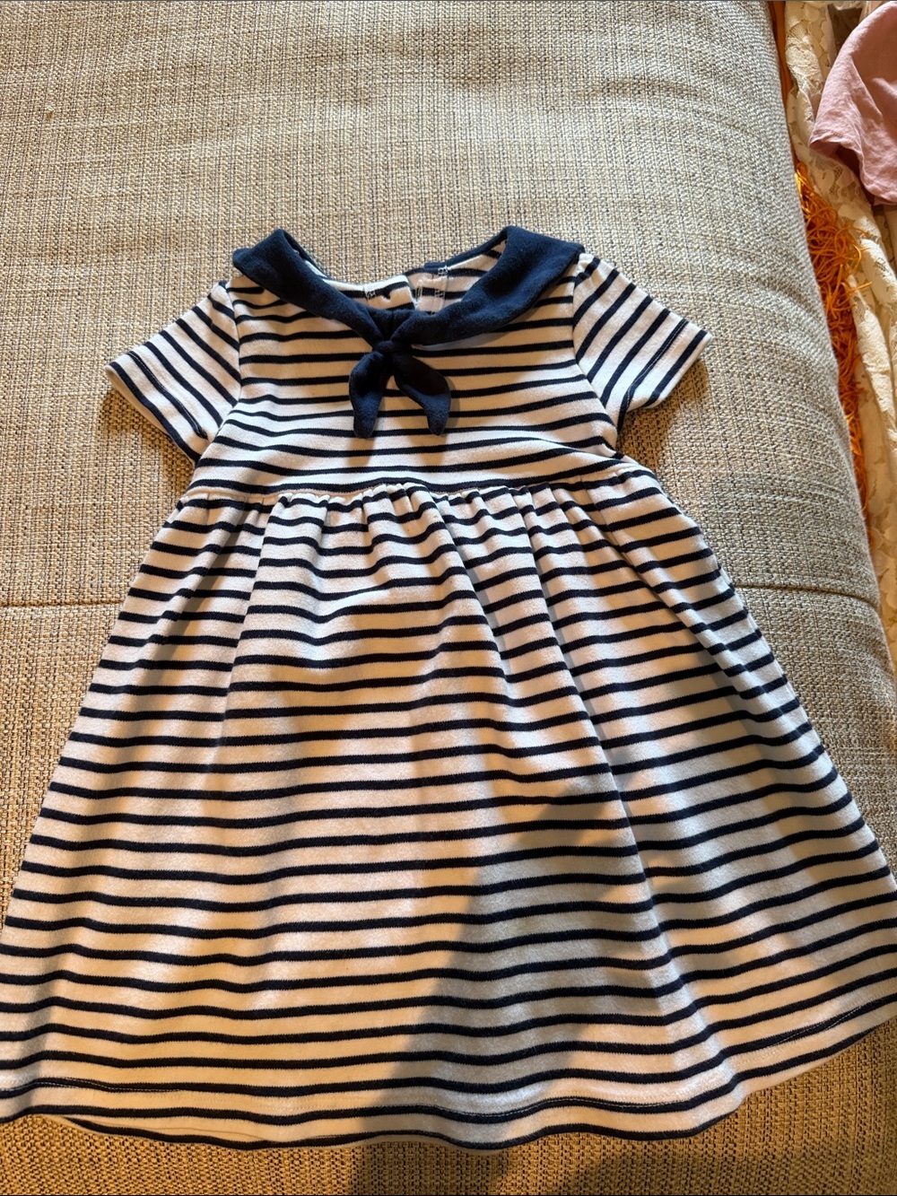 JoJo Maman Bebe Navy and White Striped Sailor-Style Dress
